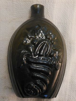 Antique Keene Glassworks Olive Cornucopia Urn Historical Flask