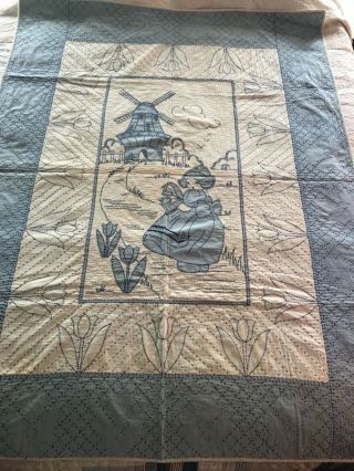 Little Dutch Girl Sashiko Quilt Tuilps Windmill Appique Embroidery Crib Quilt