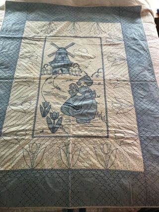 Little Dutch Girl Sashiko Quilt Tuilps Windmill Appique Embroidery crib Quilt 2