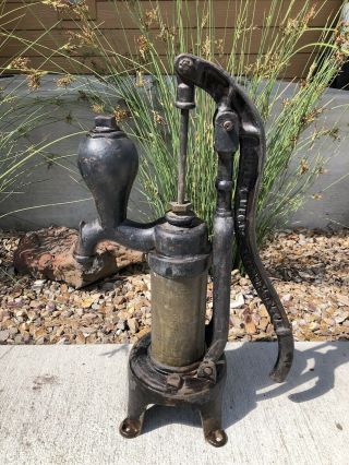 Antique Cast Iron Hand Brass CYLINDER WATER PUMP Good,  Duplex MFG CO Wis.  SMART 11
