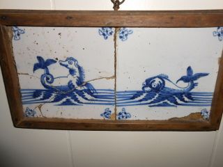 Tiles Serpent (2) 18th Century Dutch Delft 2 Sea Rare Framing