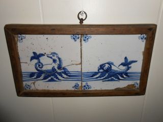 Tiles Serpent (2) 18th Century Dutch Delft 2 Sea Rare Framing 3