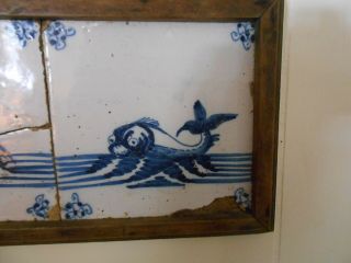 Tiles Serpent (2) 18th Century Dutch Delft 2 Sea Rare Framing 5