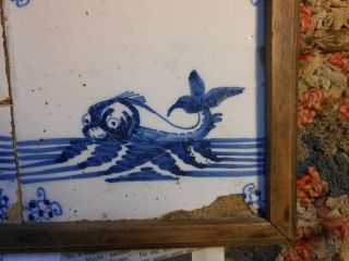 Tiles Serpent (2) 18th Century Dutch Delft 2 Sea Rare Framing 7