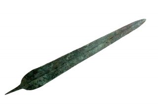 SCARCE - CIRCA 1600 - 1100 BC MYCENAEAN BRONZE SPEAR HEAD,  374mm - INTACT 2