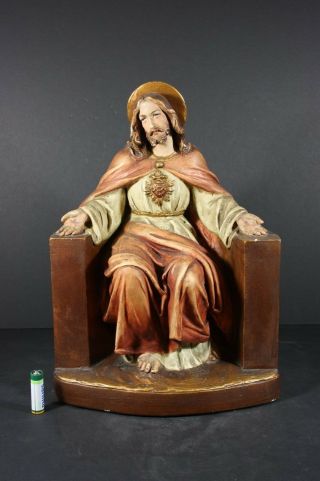 Seated Jesus With The Sacred Heart - Mid 20th Century - Signed Parentani Belgium