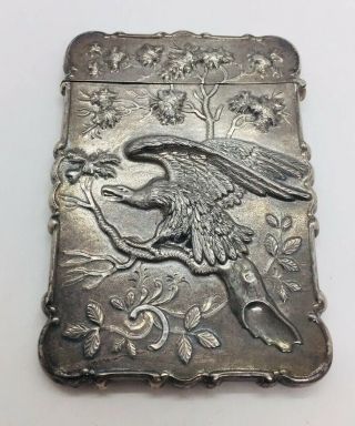 Antique Sterling Silver Eagle On Branch Floral Card Case