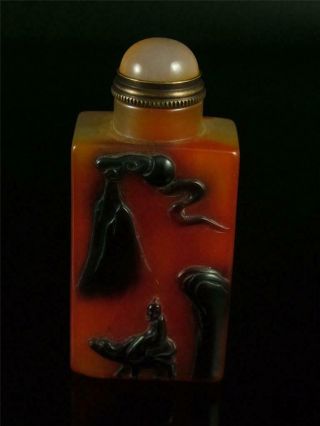 Natural Old Chinese Agate Made Snuff Bottle Old Man & Cattle Veins