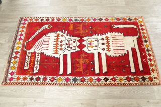 Tribal Persian Design Area Rug Hand - Knotted Wool Oriental Animal Pictorial 3 x 5 12