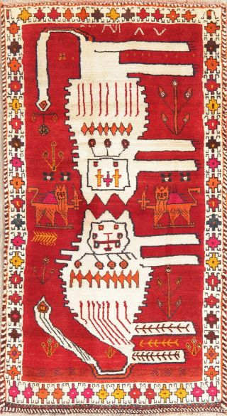 Tribal Persian Design Area Rug Hand - Knotted Wool Oriental Animal Pictorial 3 X 5
