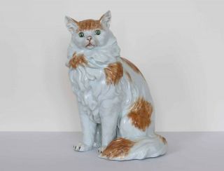 Carl Thieme Large Cat Porcelain Figurine 13 3/4 " Dresden Germany