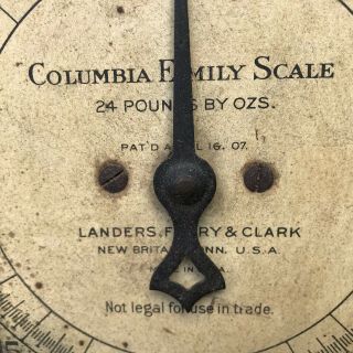 Antique C 1907 Kitchen Scale Columbia Family Landers Frary & Clark 24 lb 3