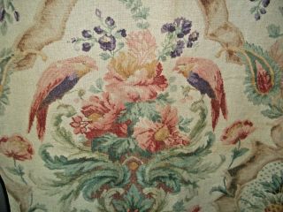 Antique Huge Drapery Portiere Linen Exotic Birds Floral Vtg Drapery Fabric Panel