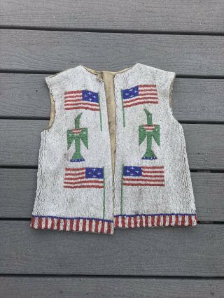Adult Old Indian Vest Beaded Flags And Birds