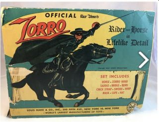 Marx ZORRO Walt Disney ' s Playset Figure on Horse Tornado W/Box 1950s VINTAGE 6