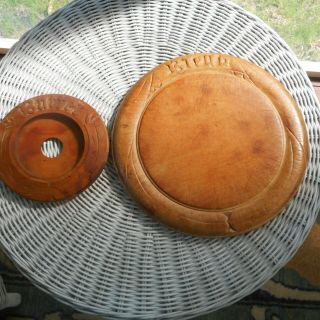 Round Primitive Bread Board & Round Wood Butter Dish Or Butter Press Holder