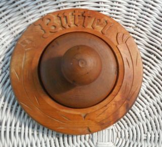 Round Primitive Bread board & Round wood Butter dish or butter press holder 3