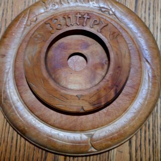 Round Primitive Bread board & Round wood Butter dish or butter press holder 4