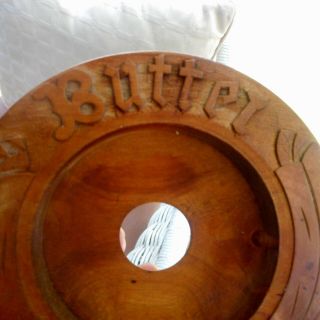 Round Primitive Bread board & Round wood Butter dish or butter press holder 8