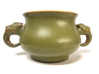 Chinese Glazed Ceramic Teadust Censer With Elephent Handle