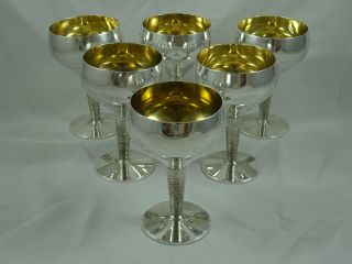 Stunning Set X 6 Solid Silver Wine Goblets,  1972,  804gm
