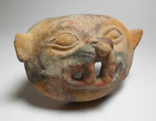 Rare Pre - Columbian Jamacoaque Shaman Jaguar Transformation Mask C.  350 Bce - 600 Ce