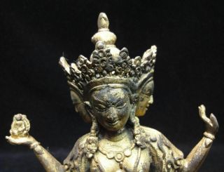 Rare Old Chinese Tibetan Gilt Bronze Many Heads & Arms Guanyin Buddha Statue