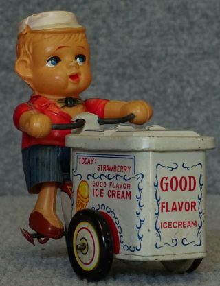 C 1950 Good Flavor Ice Cream Vender Vendor Tricycle Tin Wind Up Celluloid