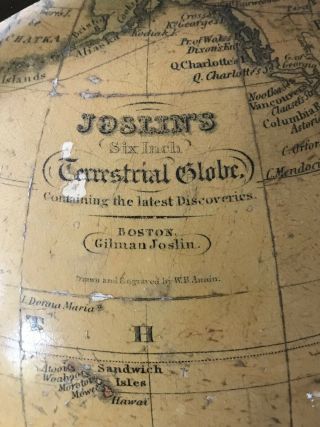 Joslin’s 1860 Terrestrial Globe,  Vintage 9” Revolving World Globe,  Antique Globe 8