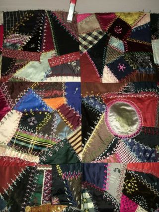 Victorian C1880 Hand Embroidered Crazy Quilt Family Fine Fabrics EX Con 3