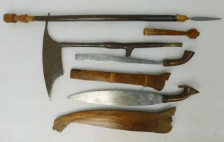 Antique Primitive Tribal African Machete Spear Diamond Pick Axe Weapons Tools
