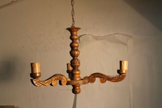 Small Rare Hall Antique Vintage French Wood Carved Chandelier Castle L91