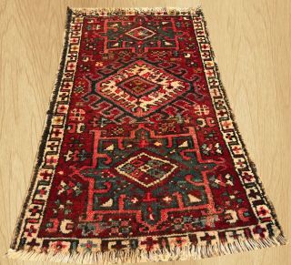 Distressed Antique Hand Knotted Persian Heriz Wool Area Rug 3 X 2 Ft (1158)