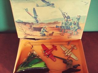 Rare 1938 Biller Tin Wind - up Anti - Aircraft Game Airplane Flakspiel w/ Or.  Box 2