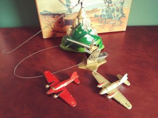 Rare 1938 Biller Tin Wind - up Anti - Aircraft Game Airplane Flakspiel w/ Or.  Box 4