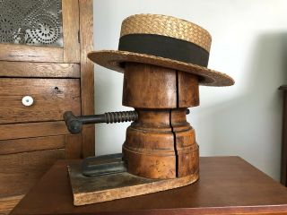 Vintage Wood Wooden Millinery Hat Block Stretcher Mold Form Vice Old Antique