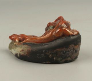Chinese Exquisite Hand carved Lizard and frog carving Alashan rocks statue 8