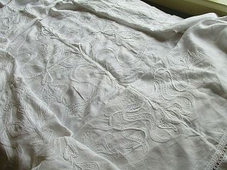 Antique ART NOUVEAU Heavily Hand Embroidered Crewel Work Irish Linen Bed Cover 12
