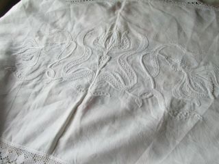 Antique ART NOUVEAU Heavily Hand Embroidered Crewel Work Irish Linen Bed Cover 3