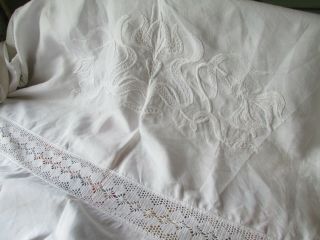 Antique ART NOUVEAU Heavily Hand Embroidered Crewel Work Irish Linen Bed Cover 5