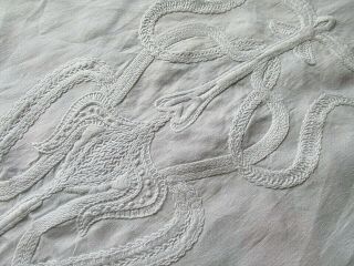 Antique ART NOUVEAU Heavily Hand Embroidered Crewel Work Irish Linen Bed Cover 6