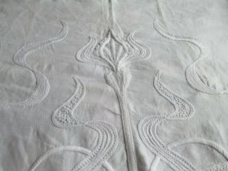 Antique ART NOUVEAU Heavily Hand Embroidered Crewel Work Irish Linen Bed Cover 7
