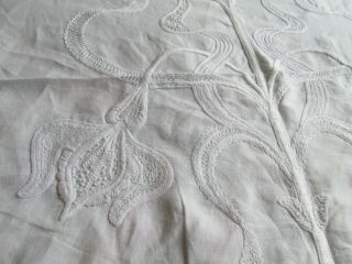 Antique ART NOUVEAU Heavily Hand Embroidered Crewel Work Irish Linen Bed Cover 9