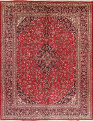 Vintage 10x13 Traditional Floral Red Persian Oriental Area Rug Hand - Knotted Wool