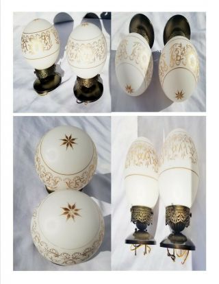 Vintage Of Pair Atomic Star White Ball Globes Ceiling Light Fixtures Mid Century