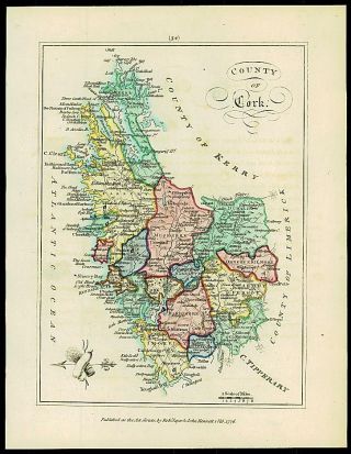 1776 Ireland - Engraved Antique Map Of County Of Cork With Colour