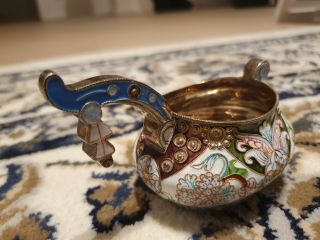 Russian silver 121 g.  Enameled KOVSH 84,  are 7