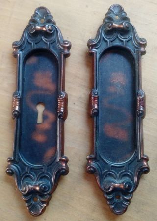 Pair Antique Pocket Door Hardware Yale & Towne Meridian Pattern C1905 Japanned