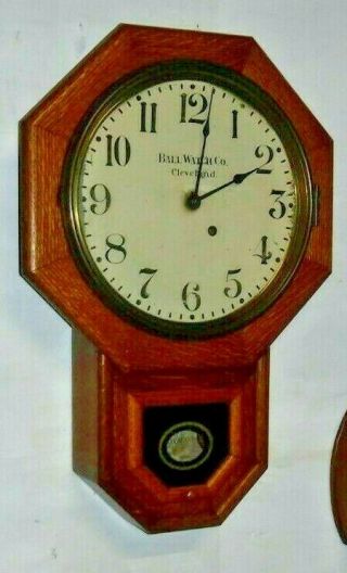 Antique 8 Day Ball Watch Co Cleveland Ohio Wall Regulator Clock