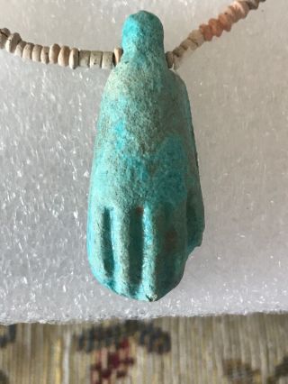 Ancient Egyptian Sekhmet Glazed Hand Amulet With Faience Bead Necklace 600 - 300bc